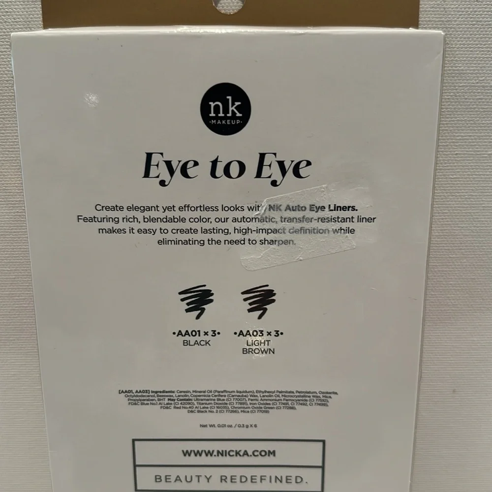 NK Makeup Eye to Eye Auto Eyeliners in Black and Light Brown (6) pack.